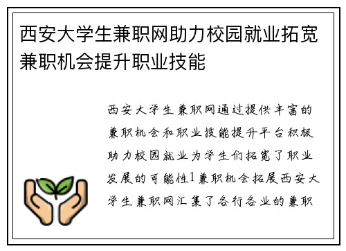 西安大学生兼职网助力校园就业拓宽兼职机会提升职业技能